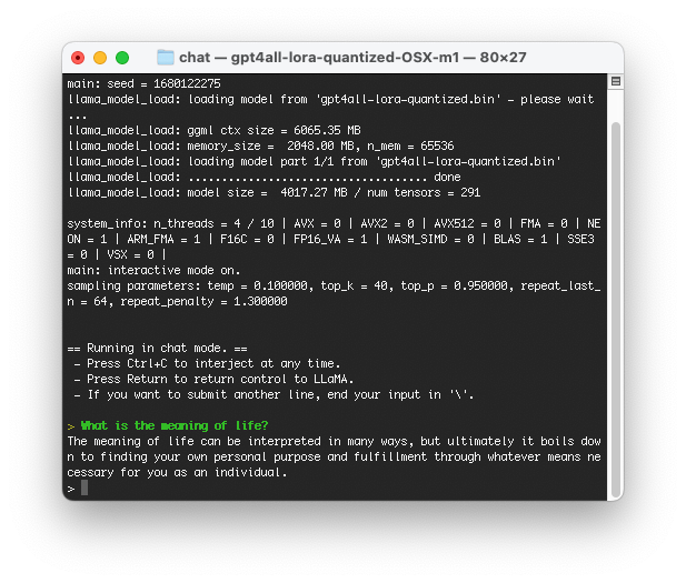 GPT4All running on a MacBook Pro