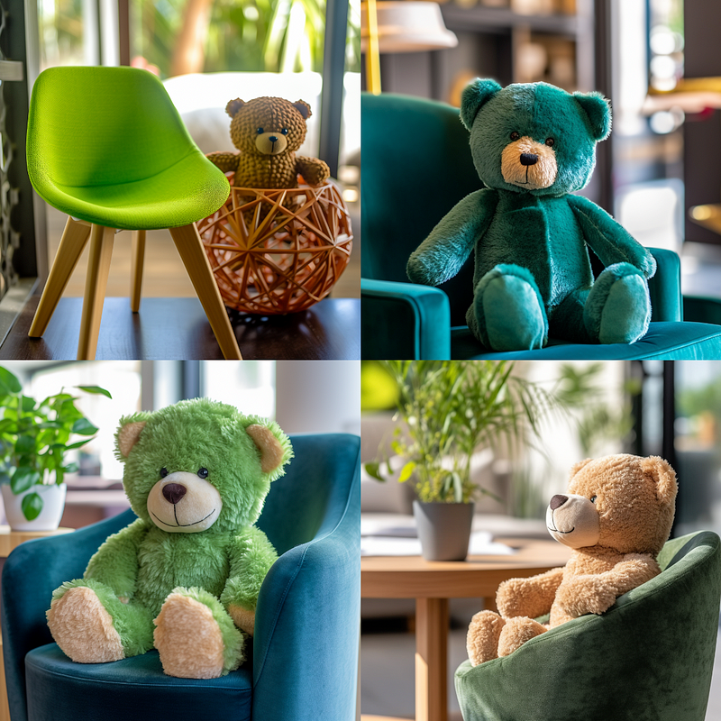 Teddy bear on a green chair