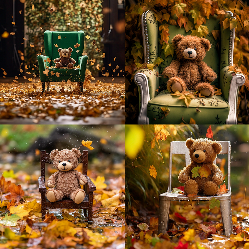 Green chair surrounded by falling leaves