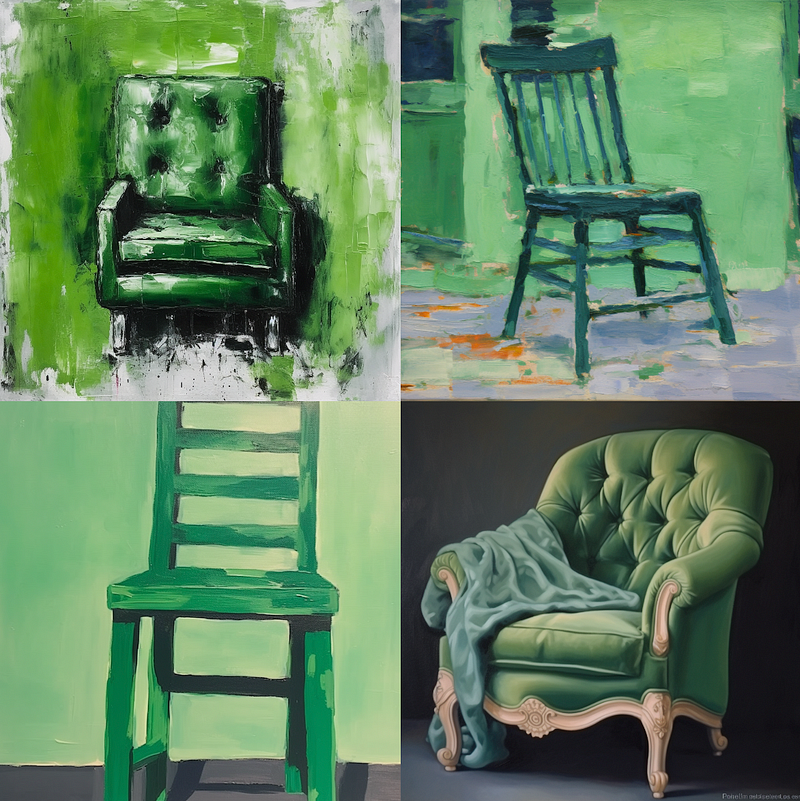 Green chairs in various artistic styles