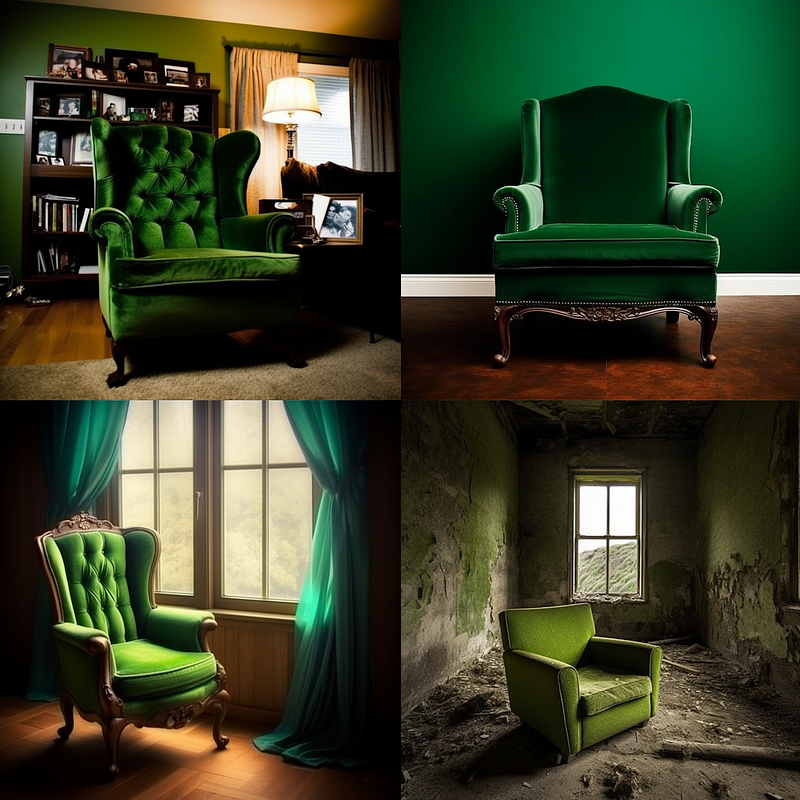 Green chair in a well-lit living room