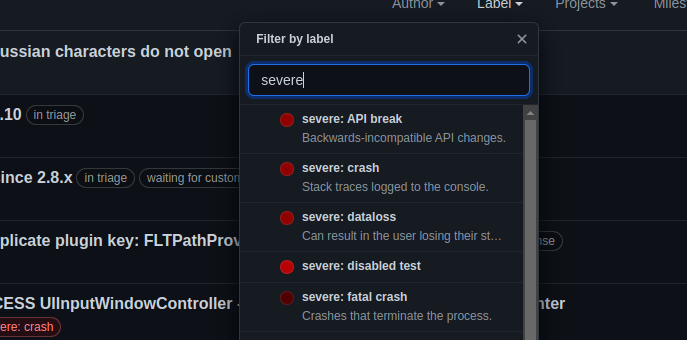 Flutter bug classification screenshot