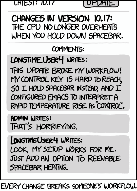 XKCD comic illustrating the impact of product changes.