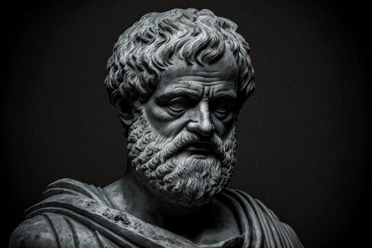 Portrait of Aristotle deep in thought