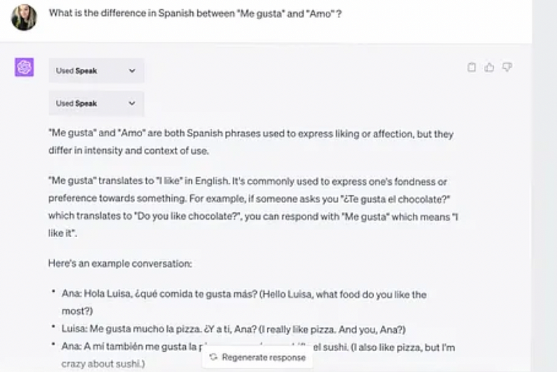 Example of language tutoring using ChatGPT.