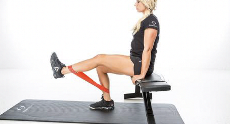 Seated banded leg extension exercise