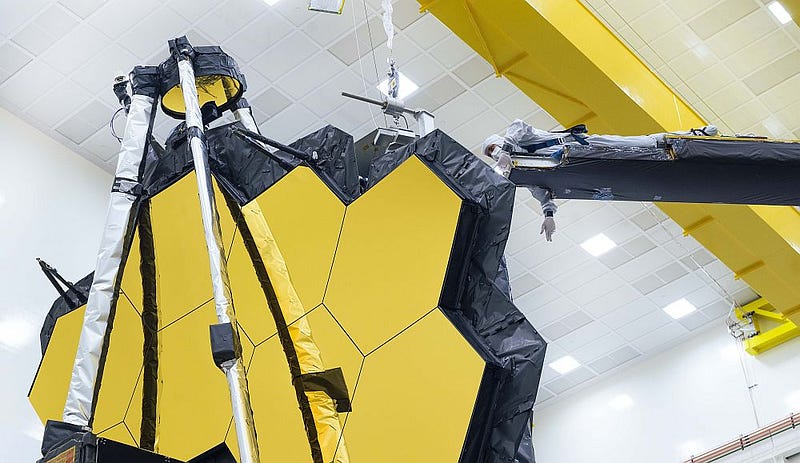 Final unfurling of the JWST mirror before launch