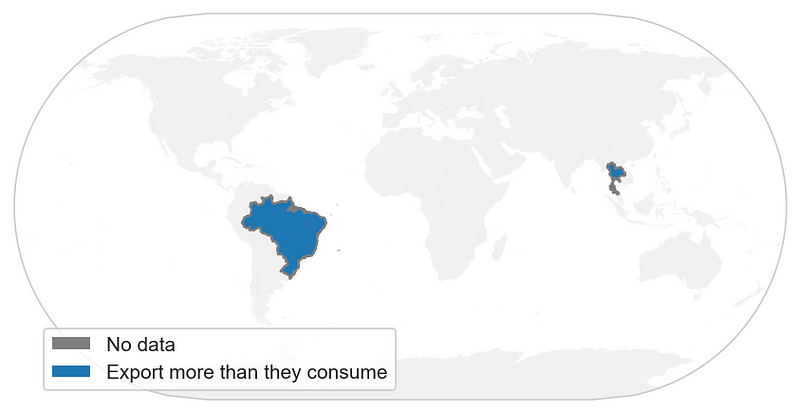 Countries that exported more sugar than they consumed in 2018/2019.