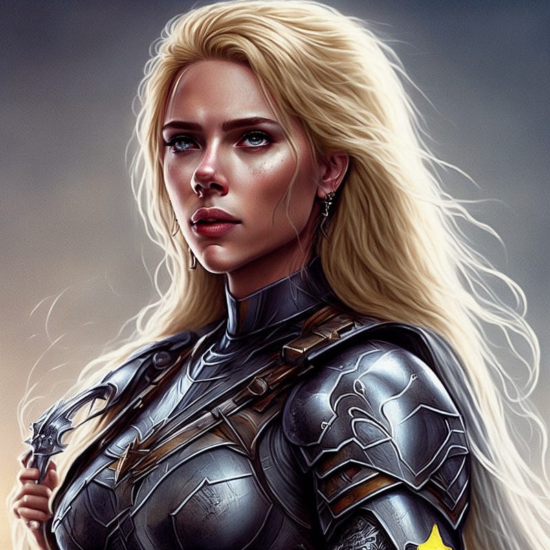 Knight warrior portrait of Scarlett Johansson