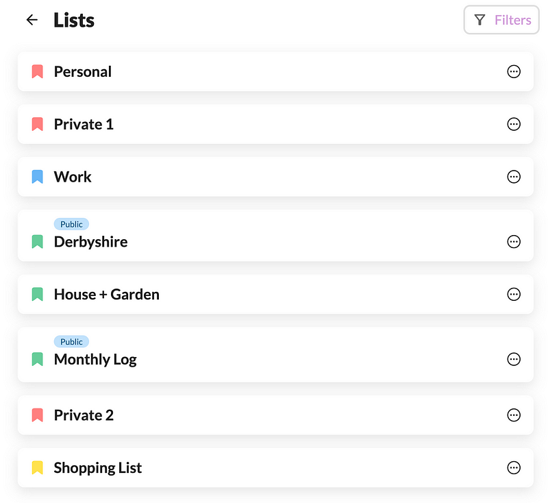 Organized task lists in Twos