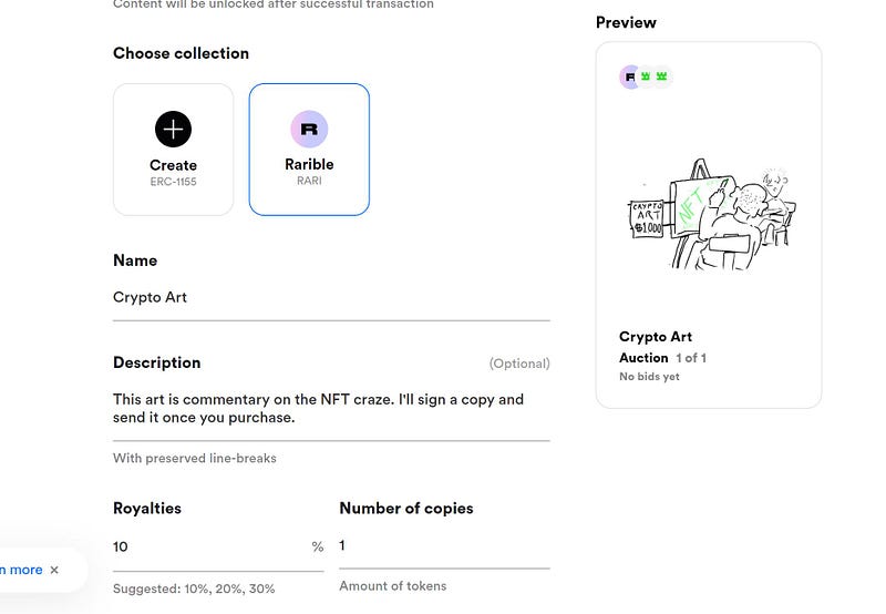 Creating an NFT on Rarible
