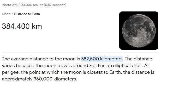 Diagram showing distance from Earth to the Moon