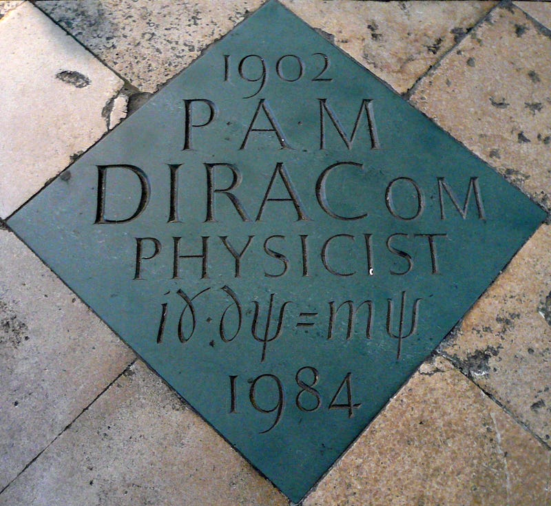 Dirac equation inscribed on the floor of Westminster Abbey