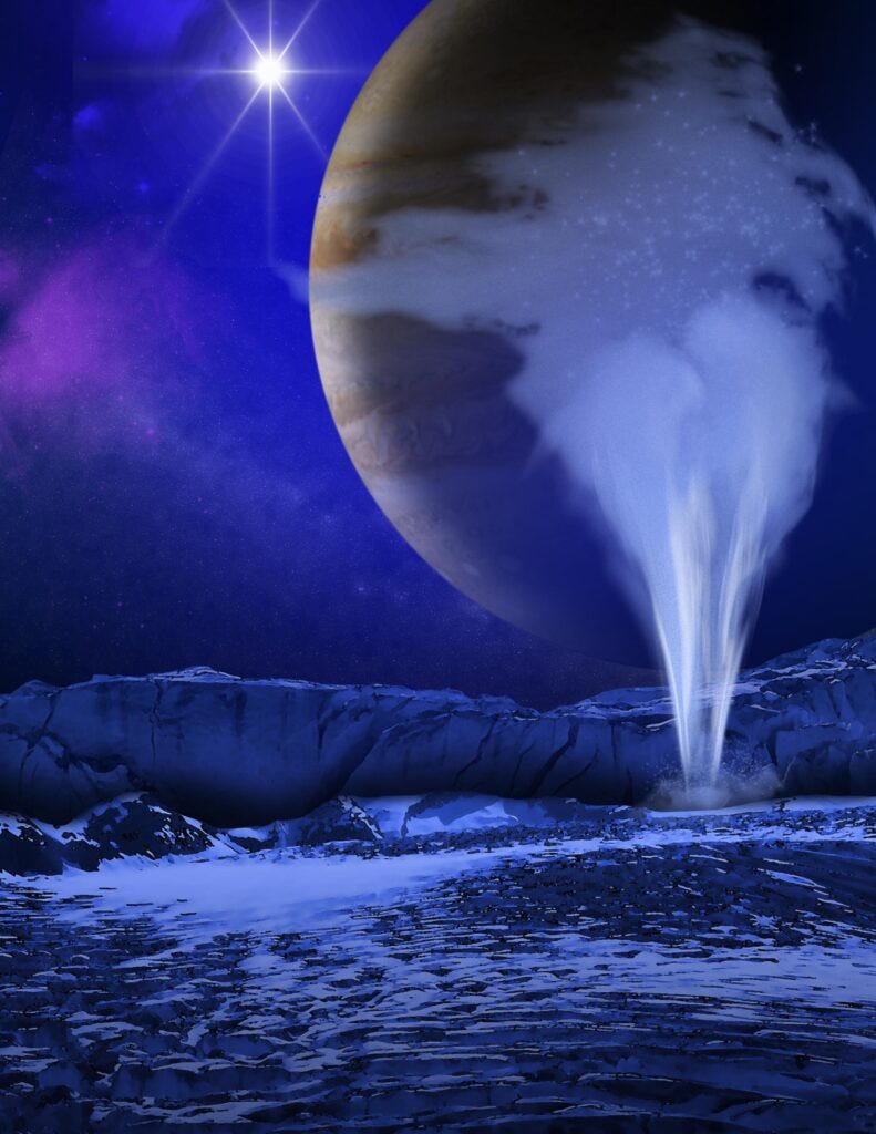 Illustration of water vapor plume on Europa's surface