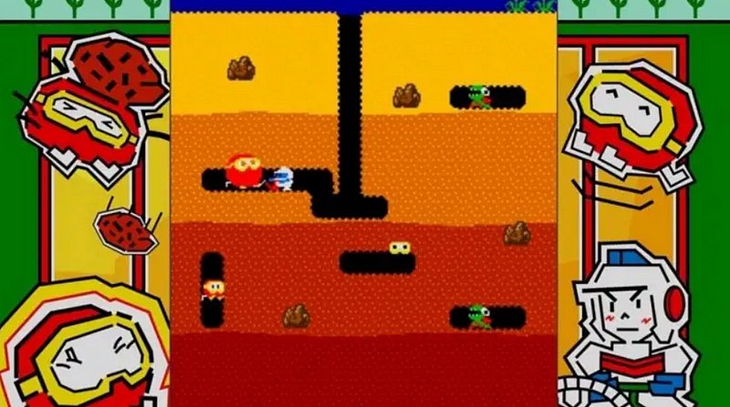 Dig Dug gameplay featuring tunneling