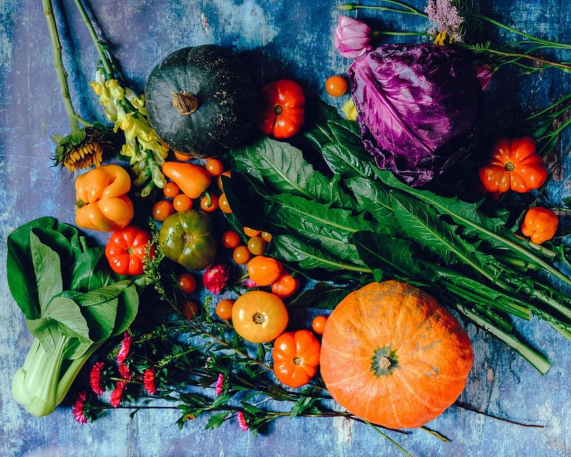 A vibrant assortment of colorful fruits and vegetables